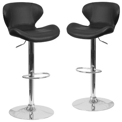 Emma And Oliver 2 Pack Contemporary Vinyl Adjustable Height Barstool With Curved Back And Chrome Base - Image 18