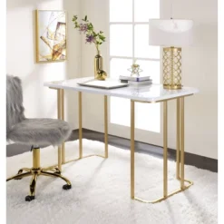 Estie Writing Desk White/Gold - Acme Furniture