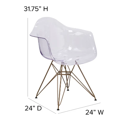 Emma And Oliver 2 Pack Transparent Side Chair With Arms And Gold Base - Accent & Side Chair - Image 4