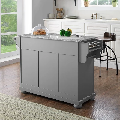 Alexandria Kitchen Island With Solid Granite Top Vintage Gray - Crosley - Image 8