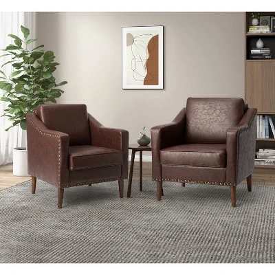 Set Of 2 Bonita Transitional Vegan Leather Armchair With Removable Seat Cushion And Nailhead Trims | ARTFUL LIVING DESIGN - Image 12