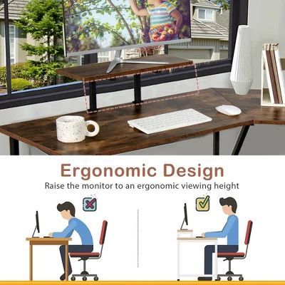 Costway 88.5'' L Shaped Reversible Computer Desk 2 Person Long Table Monitor Stand - Image 6