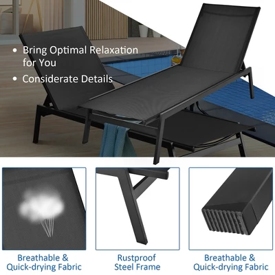 Costway Patio Lounge Chair Chaise Recliner Back Adjustable Garden Deck BrownBlack - Image 7