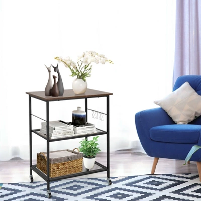 Costway 3-Tier Kitchen Serving Cart Utility Standing Microwave Rack W/ Hooks - Image 2