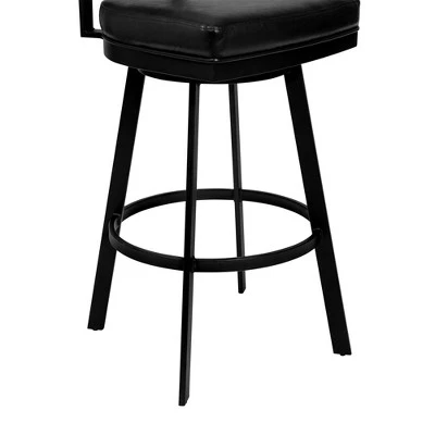 30" Frisco Faux Leather Metal Barstool Black/Gray Wood Back - Armen Living - Image 4