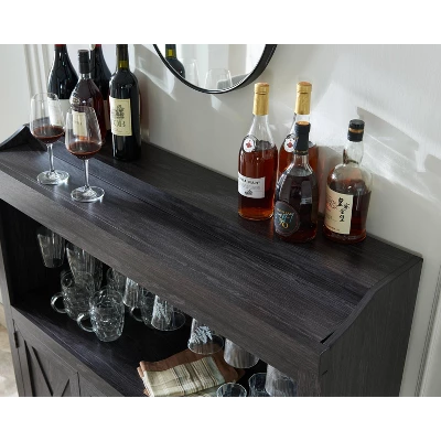 Home Source Bar Cabinet With Stem Glass Placement And Wooden Doors In Charcoal - Image 3