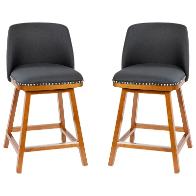 Emma And Oliver Upholstered Mid-Back Stools With Nailhead Accent Trim & Wood Frames - Image 11