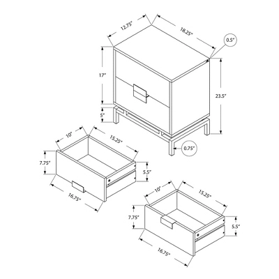 Monarch Specialties 24 Inch Modern Rectangular Accent Side Table With 2 Pull Out Drawers For Bedrooms And Living Rooms, Glossy White And Chrome - Image 3