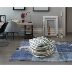 Mixed Media Ottoman Striped Blue/White - Gold Medal Bean Bags