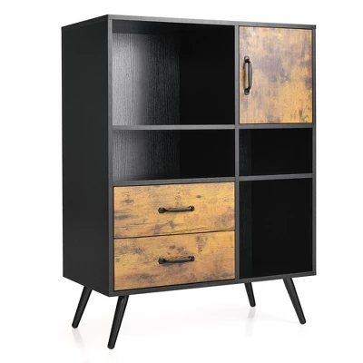 Costway Industrial Buffet Sideboard Storage Cabinet Organizer Cupboard With Cubbies Drawers - Image 9