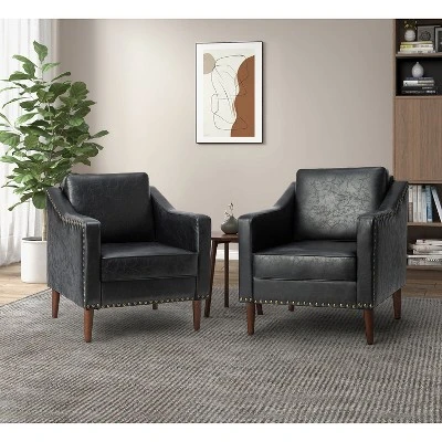 Set Of 2 Bonita Transitional Vegan Leather Armchair With Removable Seat Cushion And Nailhead Trims | ARTFUL LIVING DESIGN - Image 13