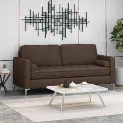 Portwall Contemporary Tufted Sofa Brown - Christopher Knight Home