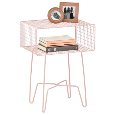 MDesign Modern Farmhouse Home Decor End Table, Wire Grid Storage Shelf - Image 8