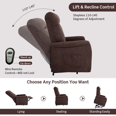 Costway Power Lift Recliner Chair For Elderly Living Room Chair W/ Remote Control GreyBrown - Image 4