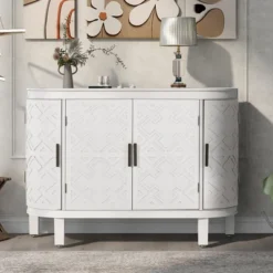 Accent Storage Cabinet Wooden Sideboard Cabinet With Antique Pattern Doors-ModernLuxe
