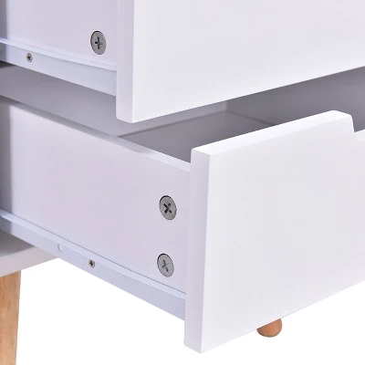 Costway Set Of 2 White Side End Table Nightstand Mid-Century Accent Wood Furniture - Image 6