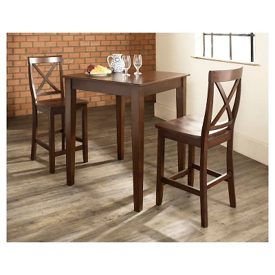 3pc Pub Dining Set With Tapered Leg And X-Back Stools Vintage Mahogany Finish - Crosley - Image 2