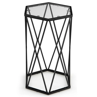 Costway Set Of 2 End Table Tempered Glass Top Metal Frame Hexagonal Accent Side Table - Image 9