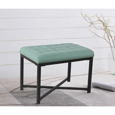 Rectangle Ottoman Velvet Tufted Cushion And Gold Metal X Base - HomePop - Image 9