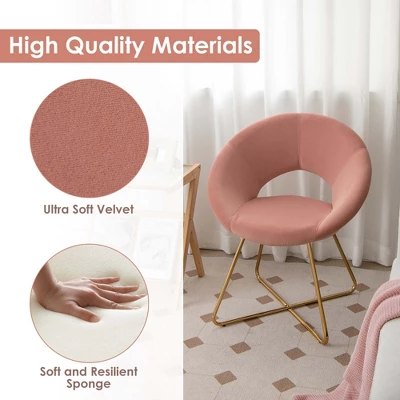 Costway Modern Velvet Accent Chair Upholstered Vanity Leisure Chair With Metal Legs - Image 8