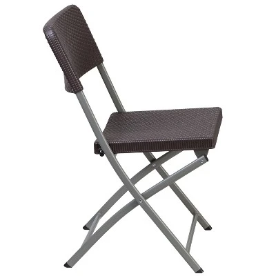 Emma And Oliver 6 Pack Brown Rattan Plastic Folding Chair With Gray Frame - Event Chair - Image 8