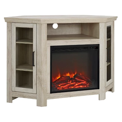 Glass Door Electric Fireplace Corner TV Stand For TVs Up To 50" - Saracina Home - Image 2