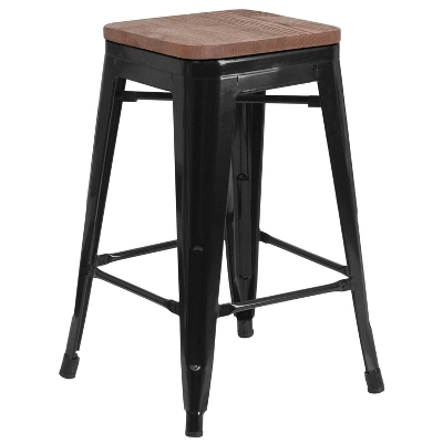 Merrick Lane Backless Metal Dining Stool With Wooden Seat For Indoor Use - Image 16
