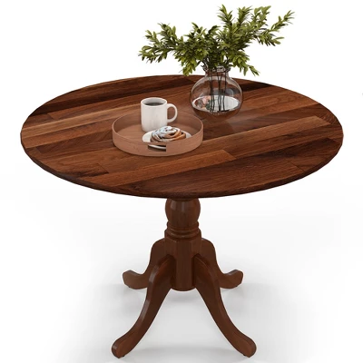 Costway Rustic Dining Table Wooden Dining Table With Round Tabletop & Curved Trestle Legs Natural/Walnut - Image 11