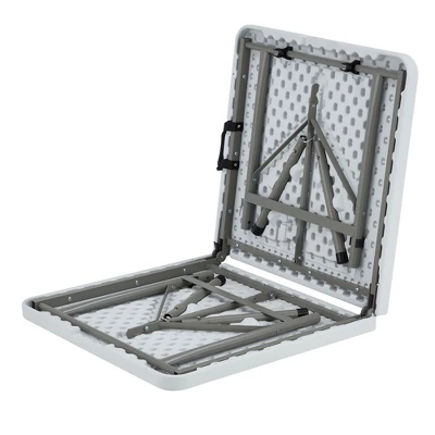 JOMEED UP042 4 Foot Long Portable Plastic Folding Multipurpose Utility Picnic Table With Powder Coated Steel Legs And Built In Carry Handle, White - Image 4