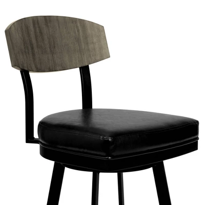 30" Frisco Faux Leather Metal Barstool Black/Gray Wood Back - Armen Living - Image 2