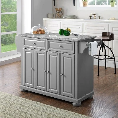 Alexandria Kitchen Island With Solid Granite Top Vintage Gray - Crosley - Image 7