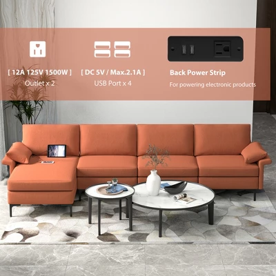 Costway L-shaped Modern Modular Sectional Sofa W/ Reversible Chaise & 4 USB Ports - Image 7