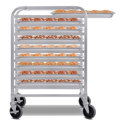 Costway 10 Sheet Aluminum Bakery Rack Silver Commercial Cookie Bun Pan Kitchen W/Wheel - Image 8