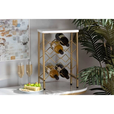 Ramona Metal Wine Rack With Faux Marble Tabletop Gold - Baxton Studio - Image 4