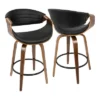 Set Of 2 Symphony Mid Century Modern Counter Height Barstool Faux Leather Walnut/Black - LumiSource