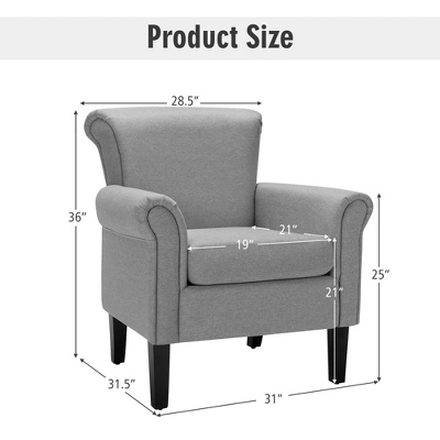Costway Modern Upholstered Fabric Accent Chair W/ Rubber Wood Legs Dark GrayLight Grayy - Image 3