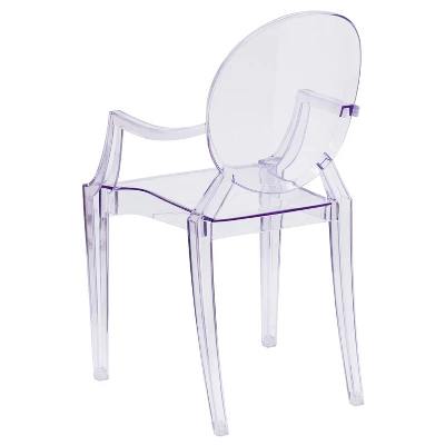 Emma And Oliver 4 Pack Oval Back Ghost Chair - Arms In Transparent Crystal - Stackable Side Chair - Image 7