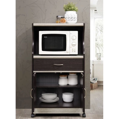 Microwave Kitchen Cart In Chocolate Gray - Hodedah - Image 4
