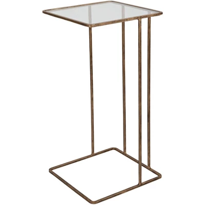 Uttermost Modern Glam Iron Square Accent Side End Table 12" Wide Gold Clear Glass Tabletop For Living Room Bedroom Bedside House