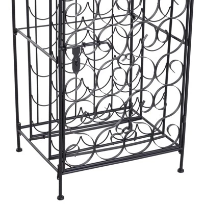 HOMCOM 35 Bottle Wrought Iron Wine Rack Cabinet With Lock, Black - Image 4