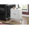 Monarch Specialties 24 Inch Modern Rectangular Accent Side Table With 2 Pull Out Drawers For Bedrooms And Living Rooms, Glossy White And Chrome