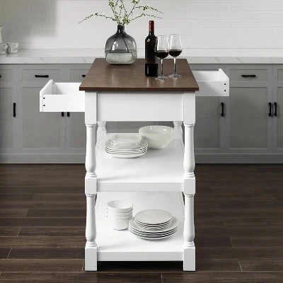 Caitlyn Wood Top Kitchen Island White/Dark Brown - Crosley - Image 3