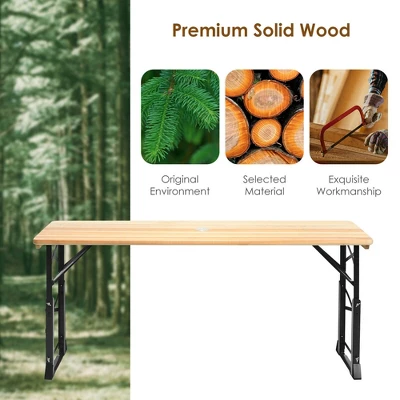 Costway 66.5" Outdoor Folding Wood Picnic Table Height Adjustable Metal Frame - Image 6