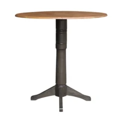 42" Alexandra Round Top Dual Drop Leaf Bar Height Pedestal Dining Table Hickory/Washed Coal - International Concepts