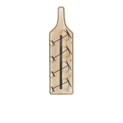 Wood Bottle Shaped 4 Bottle Wall Wine Rack With Beaded Frame Brown - Olivia & May - Image 4