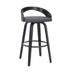 26" Sonia Swivel Faux Leather Wood Counter Height Barstool Black - Armen Living