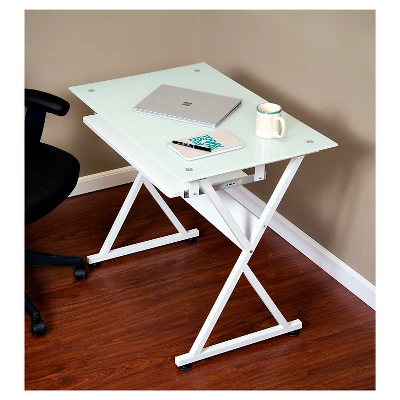 Ultramodern Glass Computer Desk, Pull-Out Keyboard, Steel Frame - OneSpace - Image 6