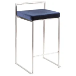 Set Of 2 26" Fuji Contemporary Stackable Counter Height Barstool Stainless Steel With Cushion - Lumisource