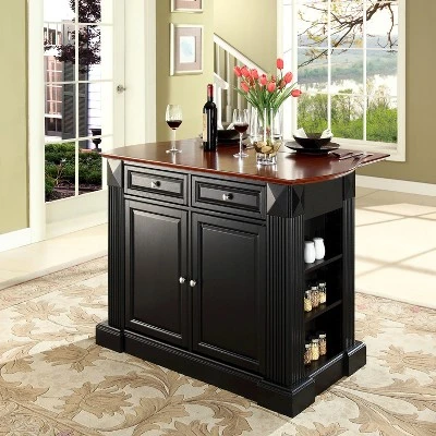 Drop Leaf Breakfast Bar Top Kitchen Island - Black - Crosley - Image 6