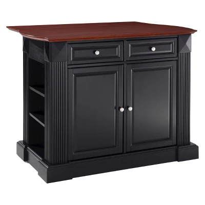 Drop Leaf Breakfast Bar Top Kitchen Island - Black - Crosley